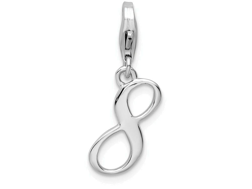 Sterling Silver Rhodium-plated Number 8 With Lobster Clasp Charm