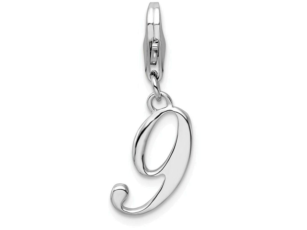 Sterling Silver Rhodium-plated Number 9 With Lobster Clasp Charm