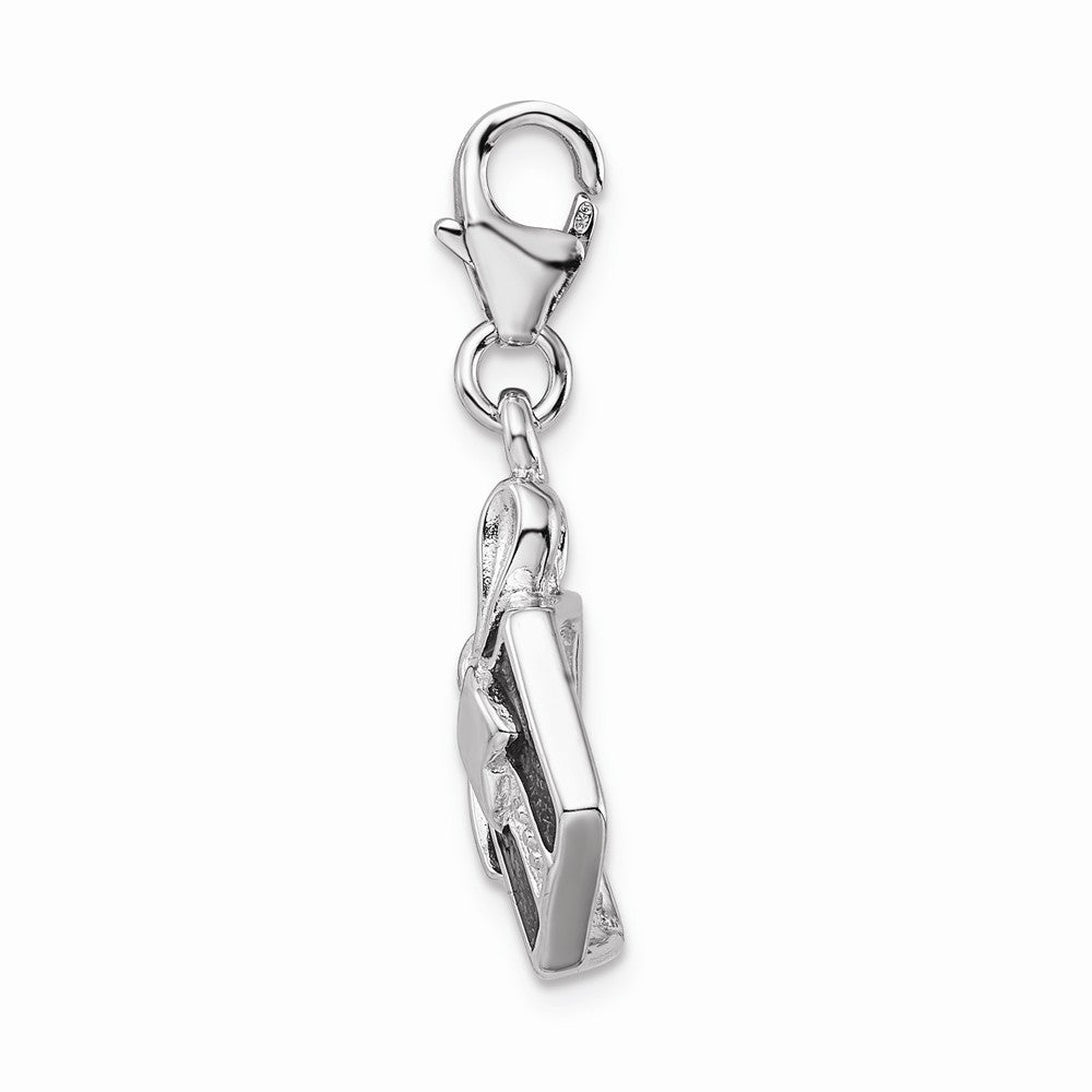 Sterling Silver Rhodium-plated Red Enameled Present With Lobster Clasp Charm