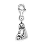 Sterling Silver 3-d Antiqued Buddha With Lobster Clasp Charm