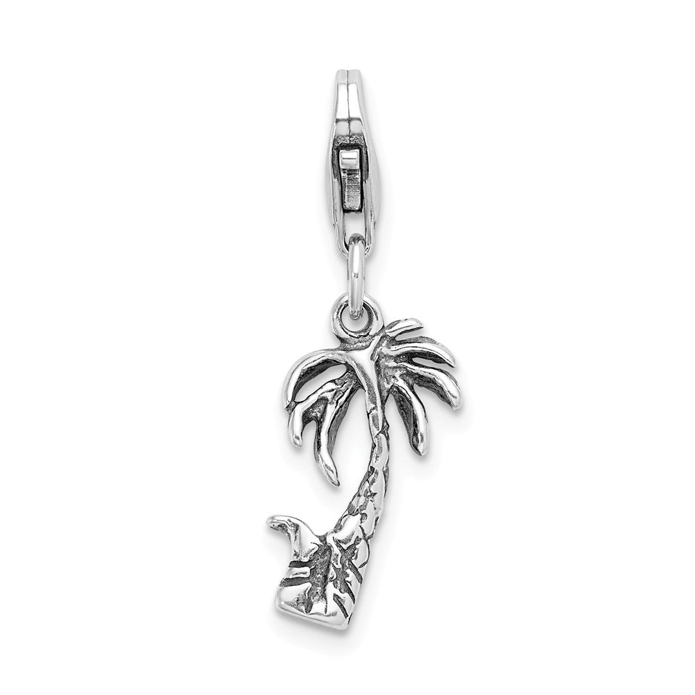 Sterling Silver 3-d Antiqued Palm Tree With Lobster Clasp Charm