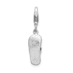 Sterling Silver Rhodium-plated Red Enameled Sandal With Pear Lock Clasp Charm