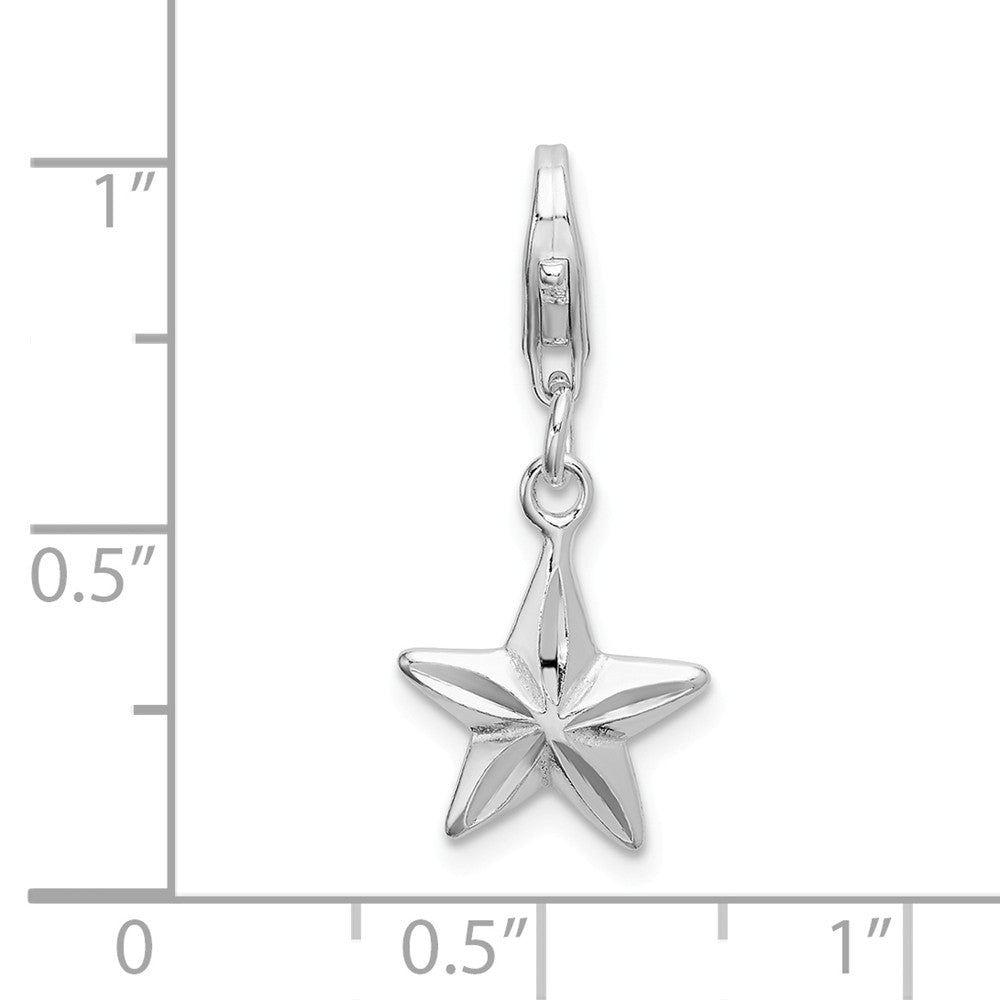 Sterling Silver Rhodium-plated 2-d Diamond-cut Star With Lobster Clasp Charm