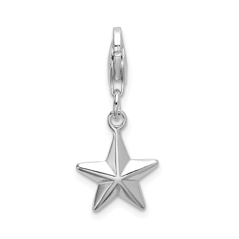 Sterling Silver Rhodium-plated 2-d Diamond-cut Star With Lobster Clasp Charm