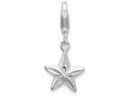 Sterling Silver Rhodium-plated 2-d Diamond-cut Star With Lobster Clasp Charm