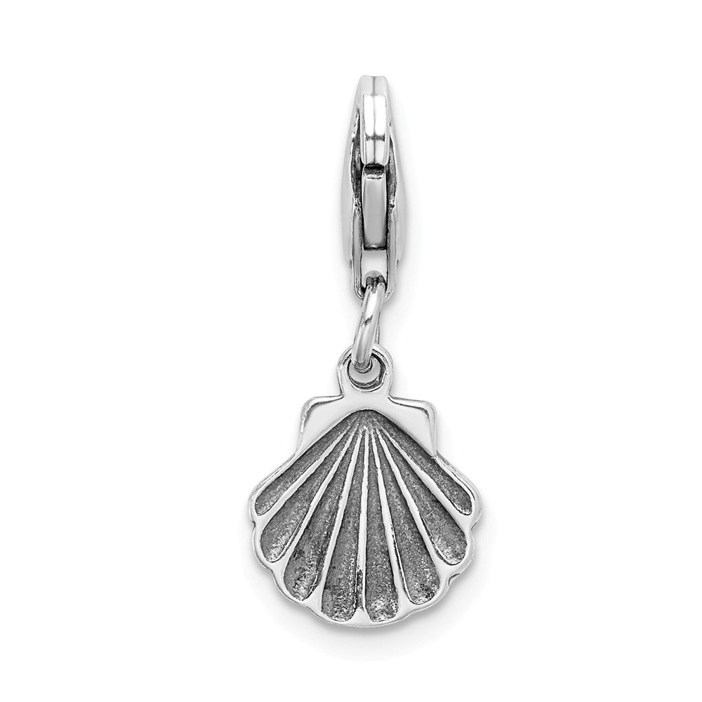 Sterling Silver Antiqued Clam Shell With Lobster Clasp Charm
