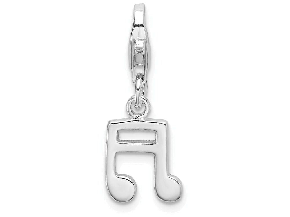 Sterling Silver Rhodium-plated Polished Beamed Sixteenth Note With Lobster Clasp Charm