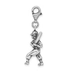 Sterling Silver 3-d Antiqued Baseball Player With Lobster Clasp Charm