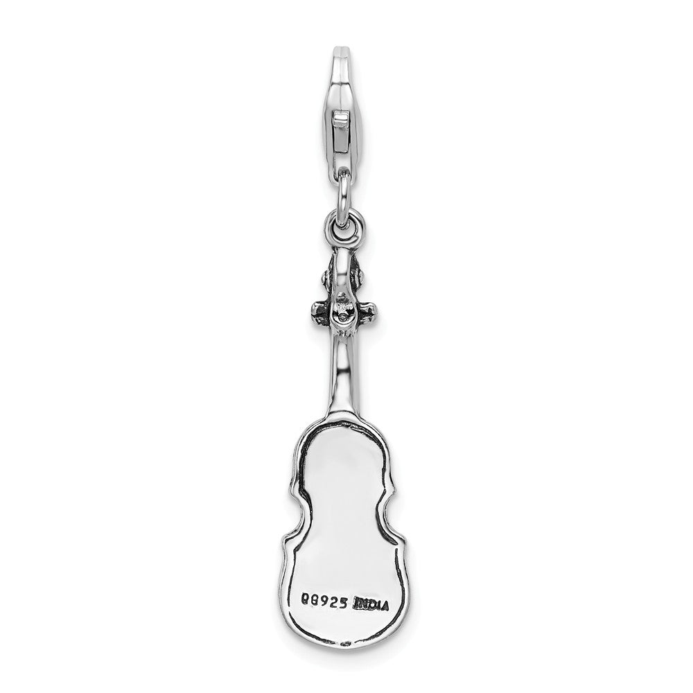 Sterling Silver 3-d Antiqued Violin With Lobster Clasp Charm