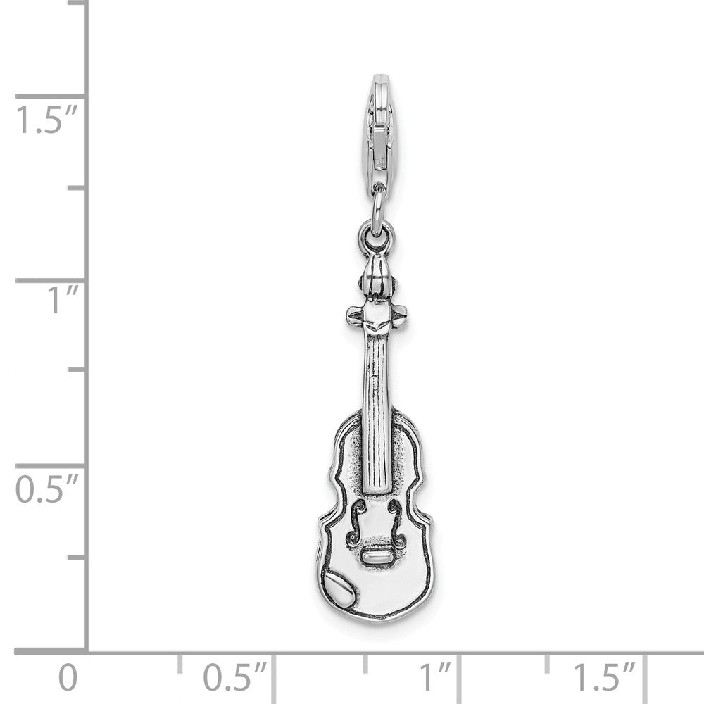 Sterling Silver 3-d Antiqued Violin With Lobster Clasp Charm