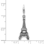 Sterling Silver 3-d Antiqued Effiel Tower With Lobster Clasp Charm
