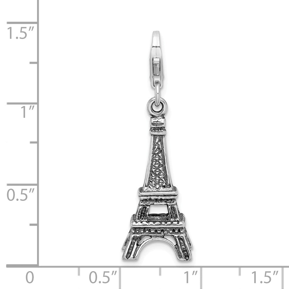 Sterling Silver 3-d Antiqued Effiel Tower With Lobster Clasp Charm