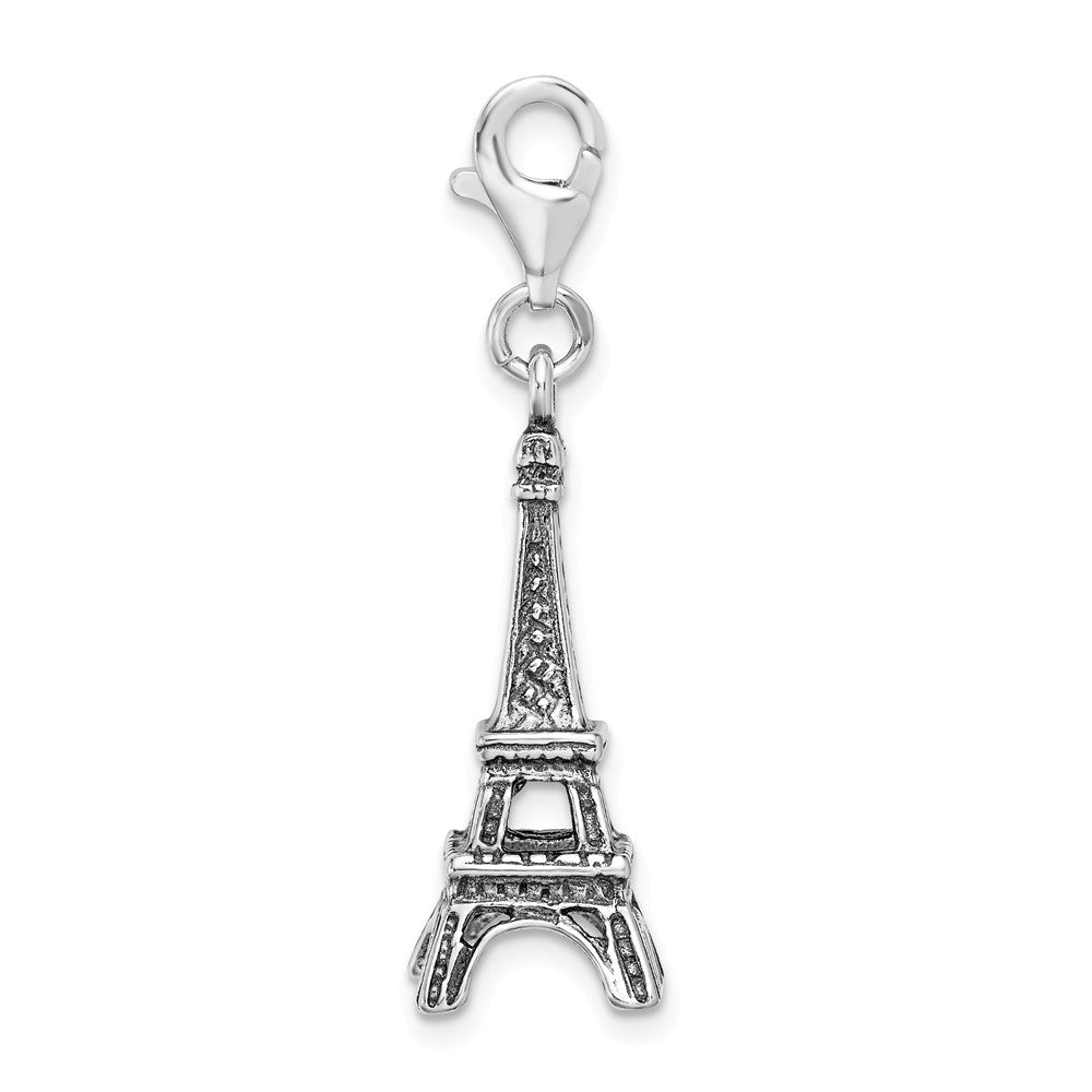 Sterling Silver 3-d Antiqued Effiel Tower With Lobster Clasp Charm