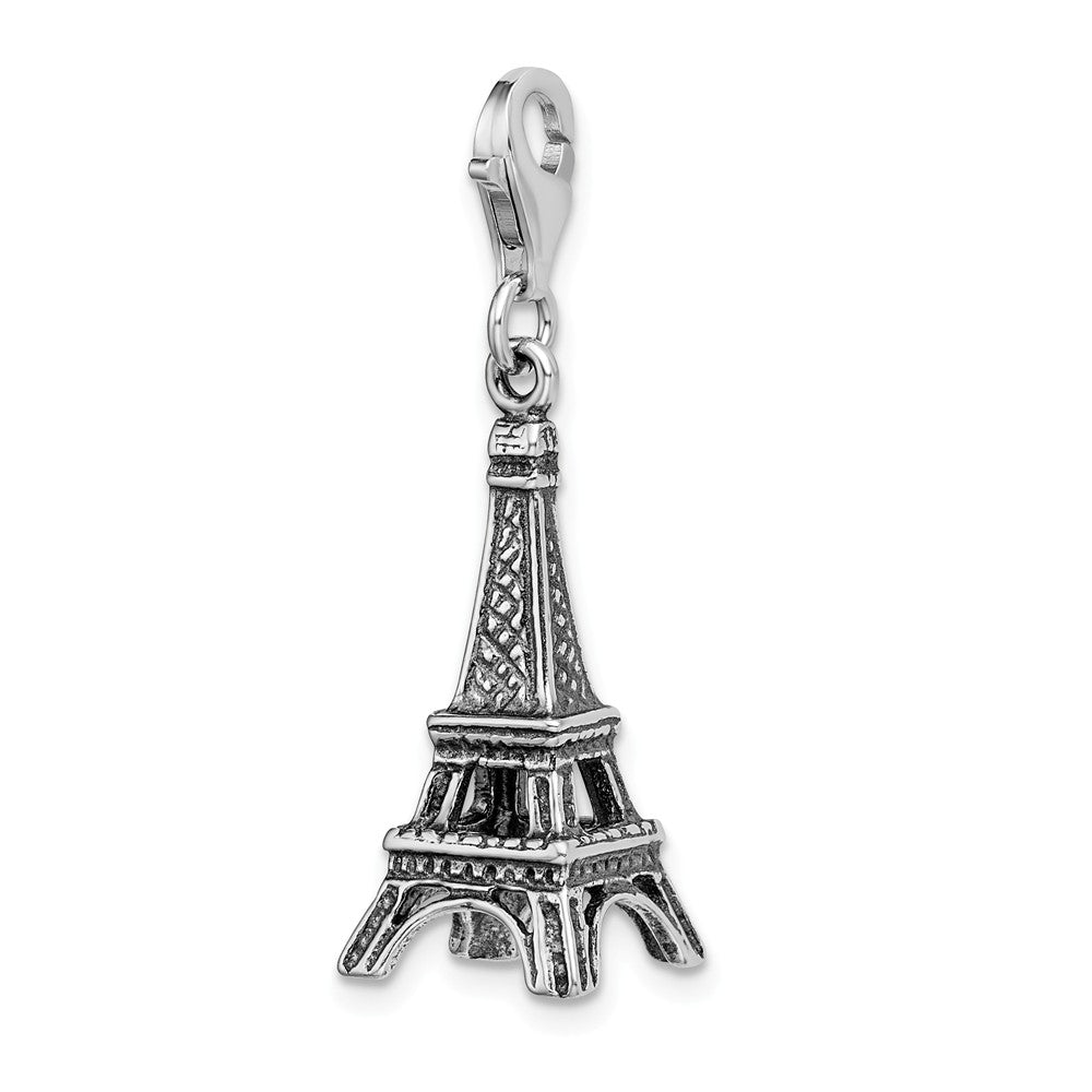 Sterling Silver 3-d Antiqued Effiel Tower With Lobster Clasp Charm