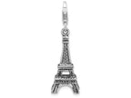 Sterling Silver 3-d Antiqued Effiel Tower With Lobster Clasp Charm