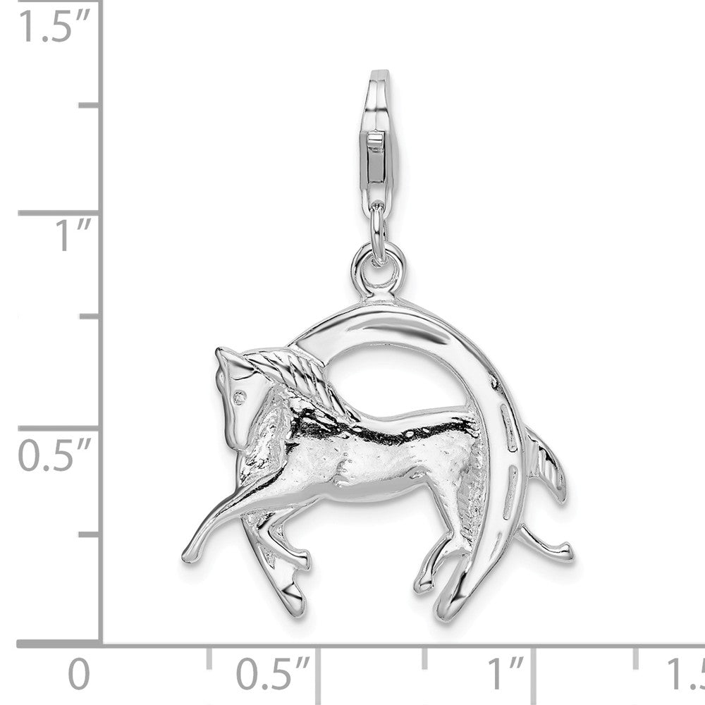 Sterling Silver Rhodium-plated Horse And Shoe With Lobster Clasp Charm