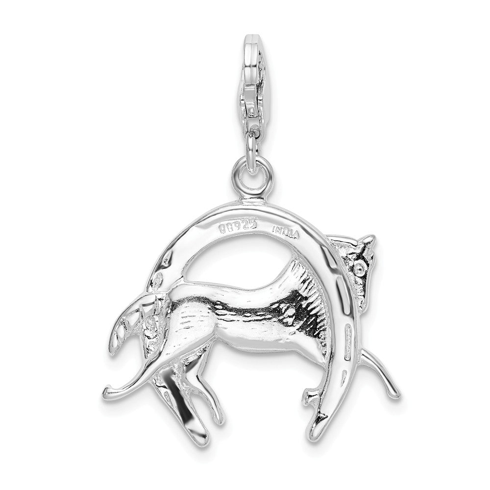 Sterling Silver Rhodium-plated Horse And Shoe With Lobster Clasp Charm
