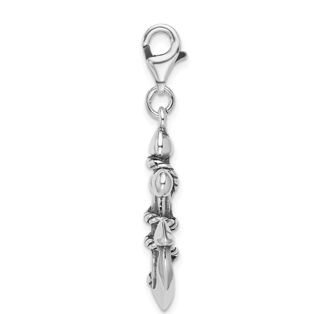 Sterling Silver 3-d Antiqued Anchor and Rope With Lobster Clasp Charm