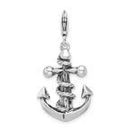 Sterling Silver 3-d Antiqued Anchor and Rope With Lobster Clasp Charm