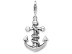 Sterling Silver 3-d Antiqued Anchor and Rope With Lobster Clasp Charm