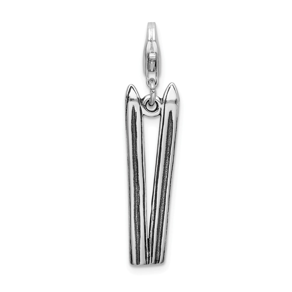 Sterling Silver Antiqued Skis With Lobster Clasp Charm