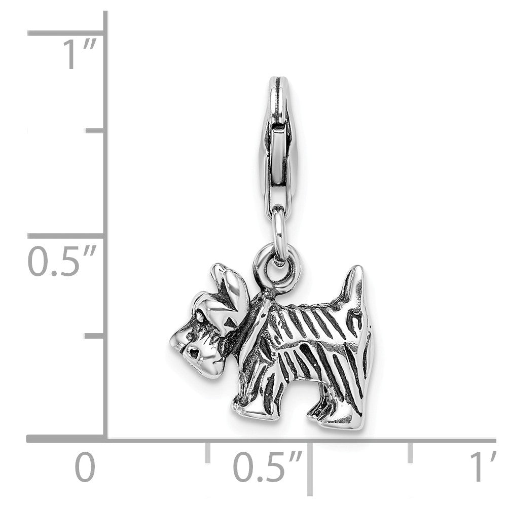 Sterling Silver 3-d Antiqued Scottie Dog With Lobster Clasp Charm