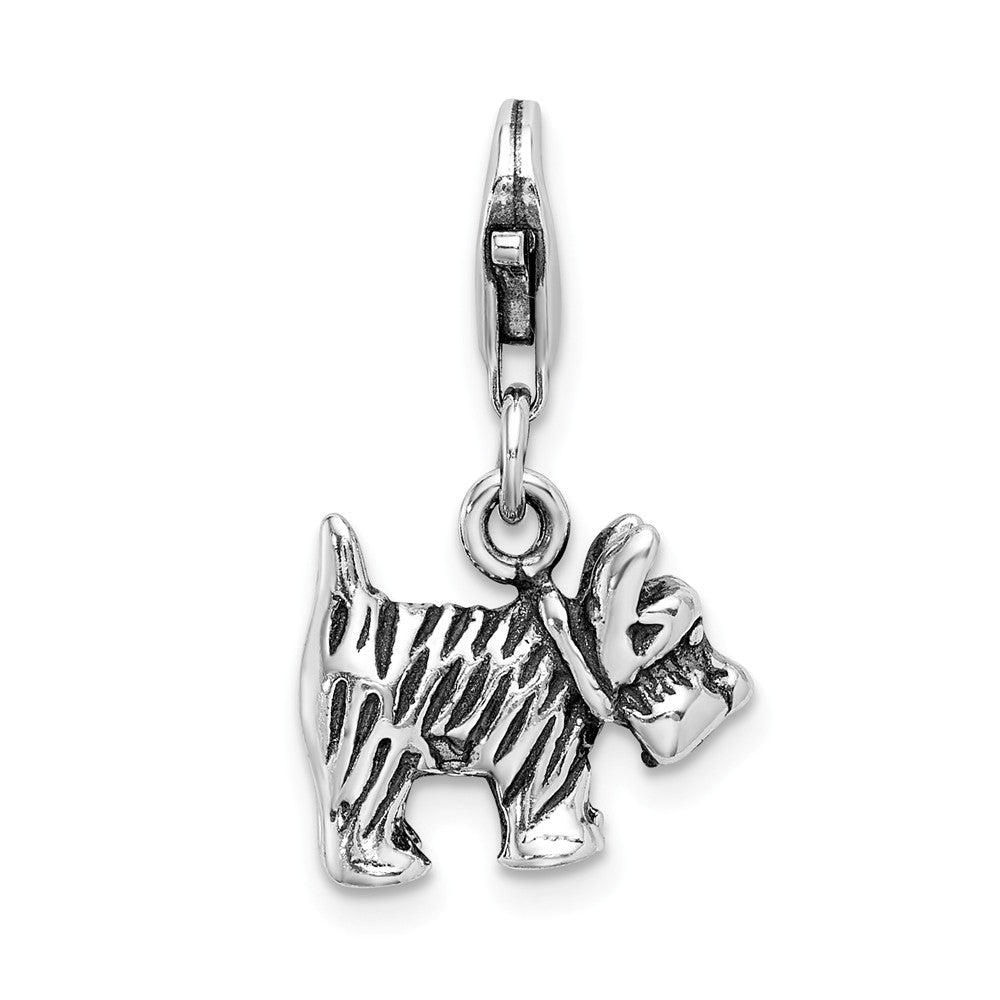 Sterling Silver 3-d Antiqued Scottie Dog With Lobster Clasp Charm