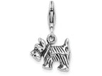Sterling Silver 3-d Antiqued Scottie Dog With Lobster Clasp Charm