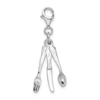 Sterling Silver Rhodium-plated Cutlery With Lobster Clasp Charm