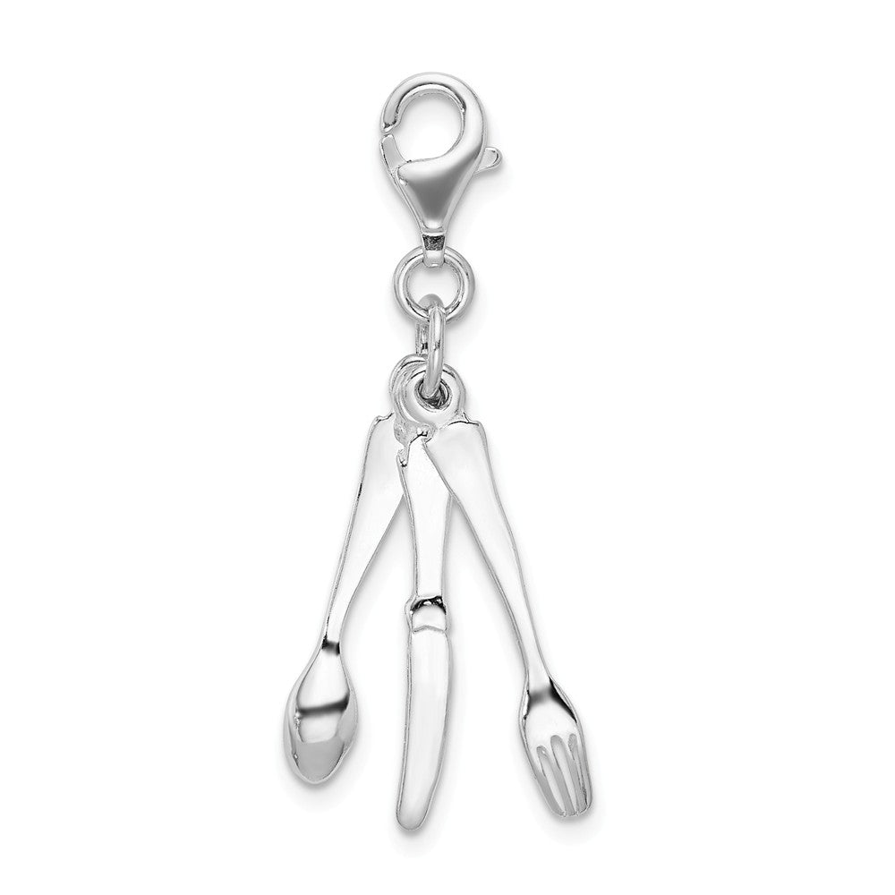 Sterling Silver Rhodium-plated Cutlery With Lobster Clasp Charm