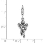 Sterling Silver 3d Antiqued Angel and Harp With Lobster Clasp Charm