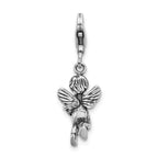 Sterling Silver 3d Antiqued Angel and Harp With Lobster Clasp Charm