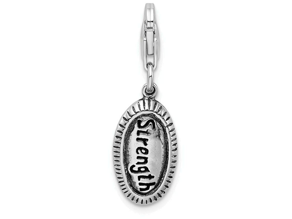 Sterling Silver Antiqued Strength With Lobster Clasp Charm