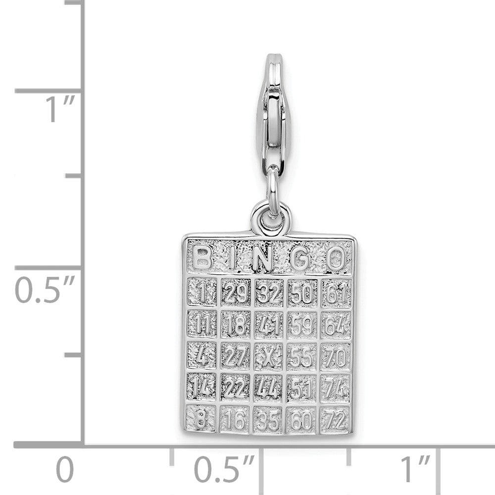 Sterling Silver Rhodium-plated Bingo Card With Lobster Clasp Charm