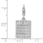 Sterling Silver Rhodium-plated Bingo Card With Lobster Clasp Charm