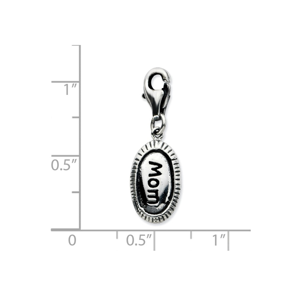 Sterling Silver Antiqued Mom With Lobster Clasp Charm