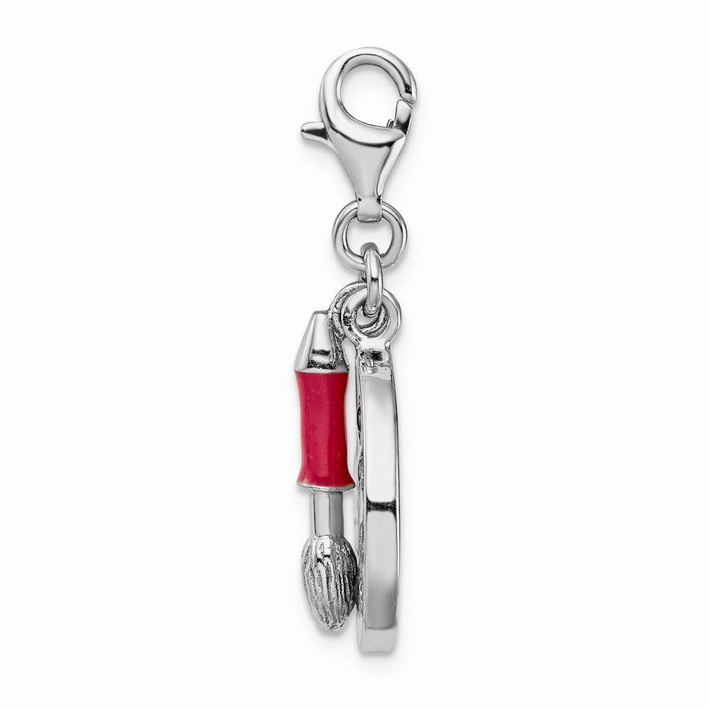 Sterling Silver Rhodium-plated Cz Enamel Artist Palette With Lobster Clasp Charm