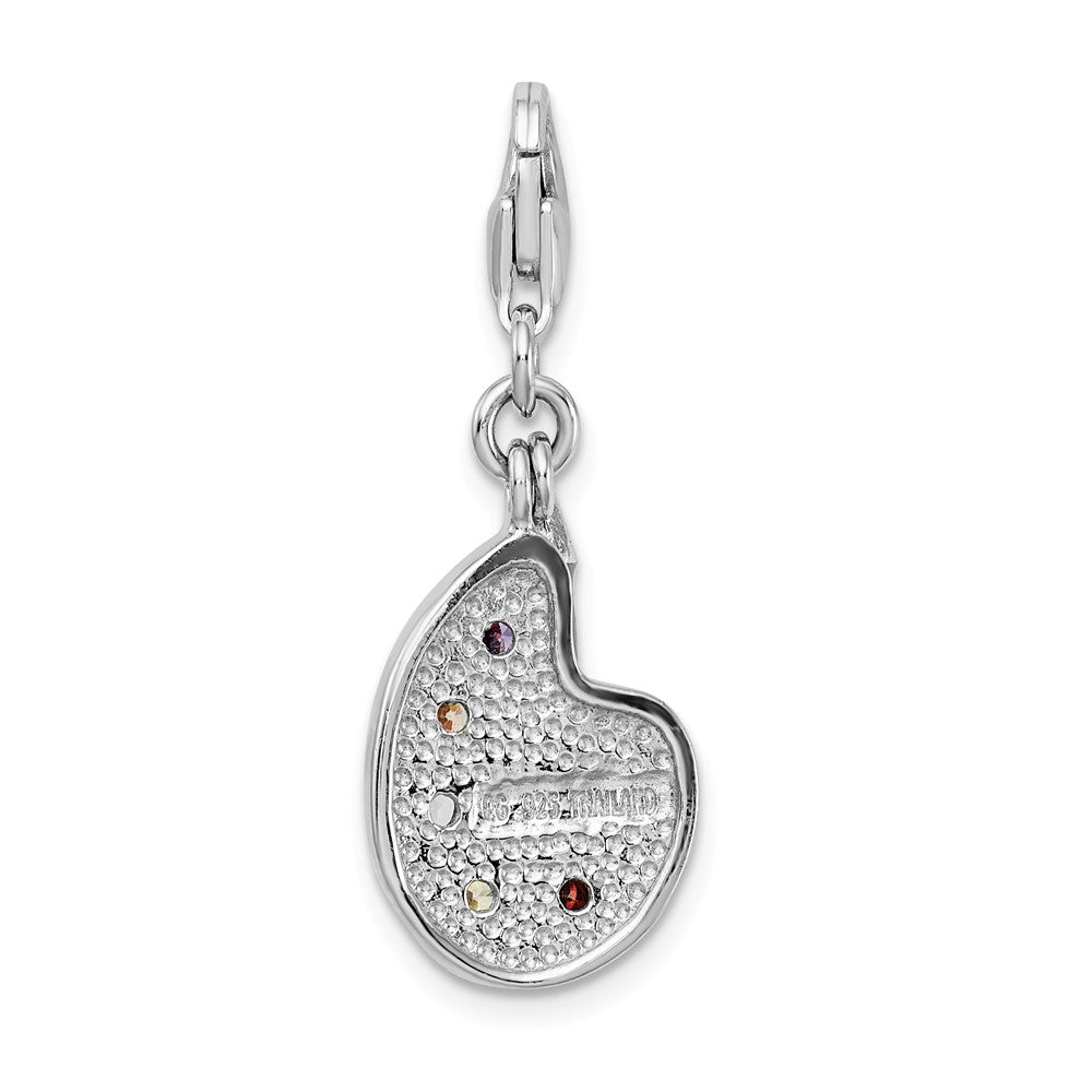 Sterling Silver Rhodium-plated Cz Enamel Artist Palette With Lobster Clasp Charm