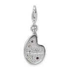 Sterling Silver Rhodium-plated Cz Enamel Artist Palette With Lobster Clasp Charm