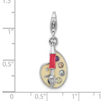 Sterling Silver Rhodium-plated Cz Enamel Artist Palette With Lobster Clasp Charm