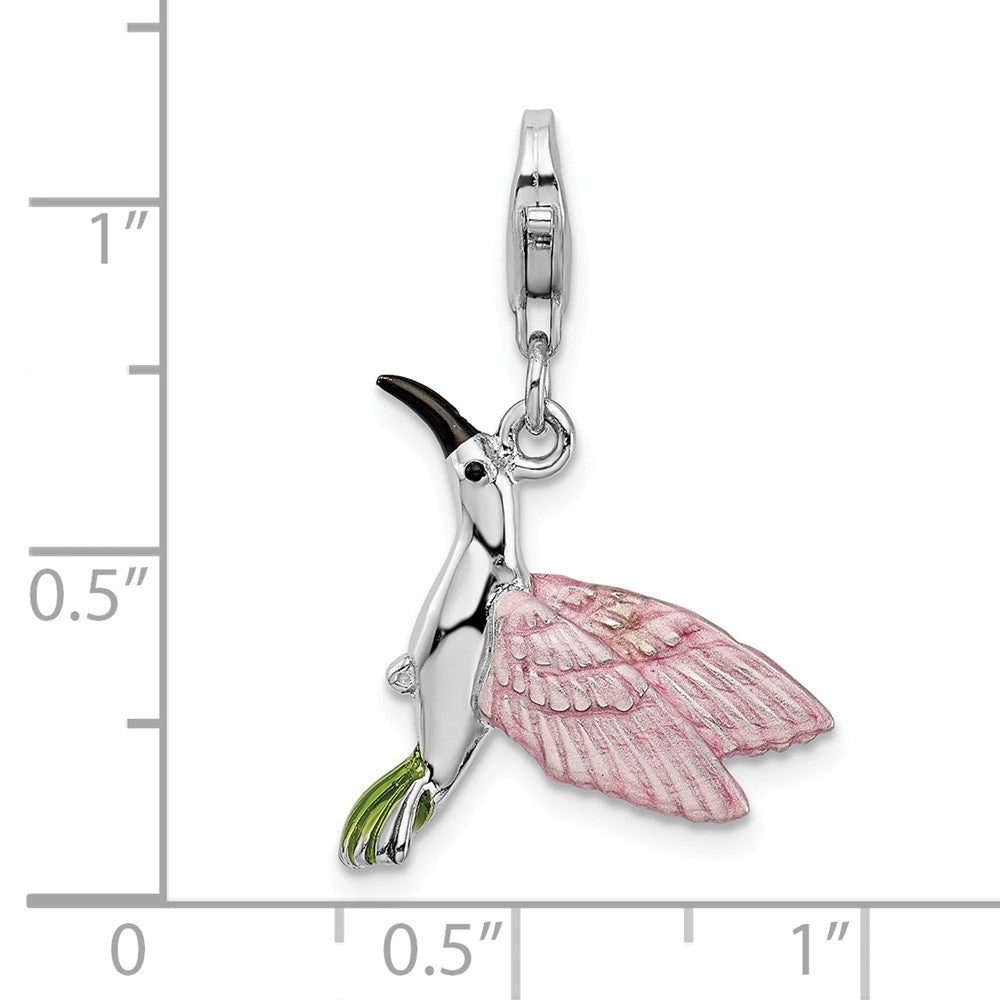 Sterling Silver Rhodium-plated Enamel Hummingbird With Lobster Clasp Charm