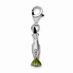 Sterling Silver Rhodium-plated Enamel Hummingbird With Lobster Clasp Charm
