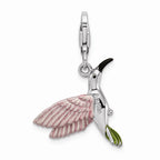 Sterling Silver Rhodium-plated Enamel Hummingbird With Lobster Clasp Charm