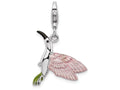 Sterling Silver Rhodium-plated Enamel Hummingbird With Lobster Clasp Charm
