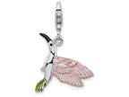 Sterling Silver Rhodium-plated Enamel Hummingbird With Lobster Clasp Charm