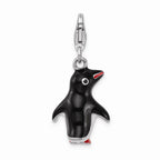 Sterling Silver Rhodium-plated Enamel Penguin With Lobster Clasp Charm