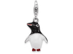 Sterling Silver Rhodium-plated Enamel Penguin With Lobster Clasp Charm