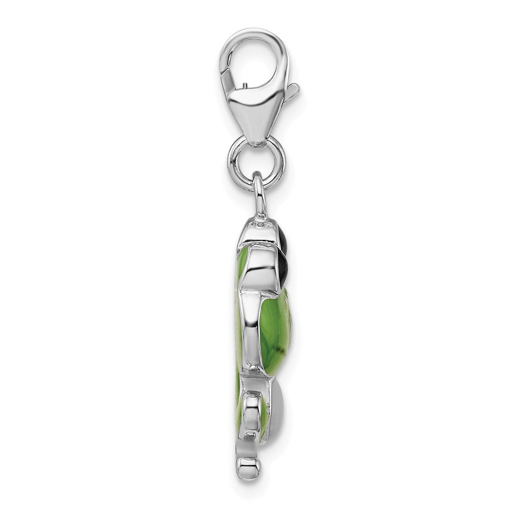 Sterling Silver Rhodium-plated Enameled Frog With Lobster Clasp Charm