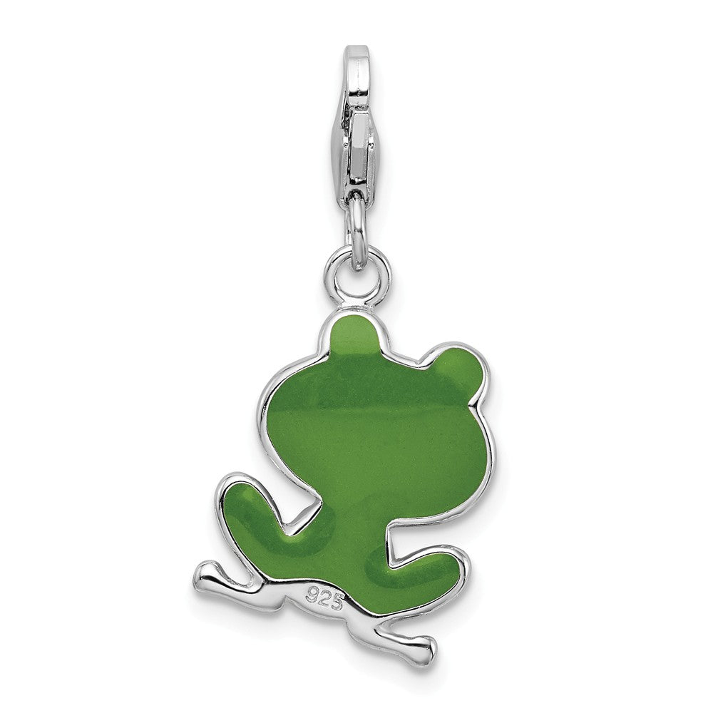 Sterling Silver Rhodium-plated Enameled Frog With Lobster Clasp Charm