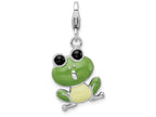 Sterling Silver Rhodium-plated Enameled Frog With Lobster Clasp Charm
